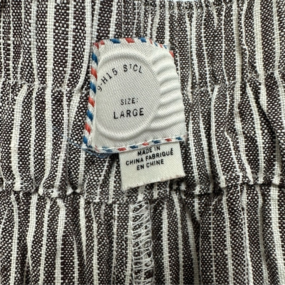 Anthropologie linen wide leg pant Large stripe brown white tie front Lagenlook - Picture 2 of 10